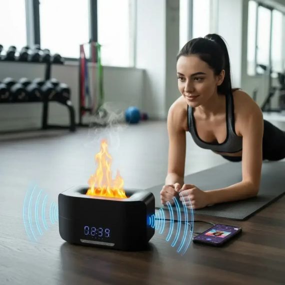 Зволожувач повітря нічник з ефектом полум'я Bluetooth колонка | Зображення 2