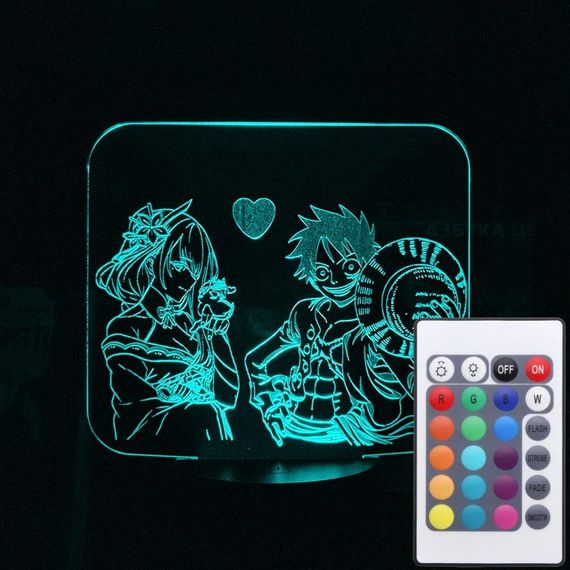 Акриловий світильник-нічник з пультом 16 кольорів Луффи та Райден tty-n002037