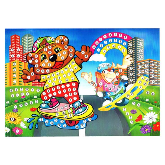 Дитяча мозаїка за номерами "Скейтери" 13-127-7 різнокольорові камінчики