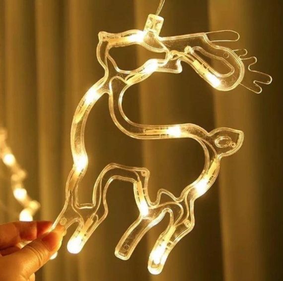 Новорічна LED гірлянда від USB Теплий білий, Світлова гірлянда-штора з новорічними фігурками знижка | Зображення 4