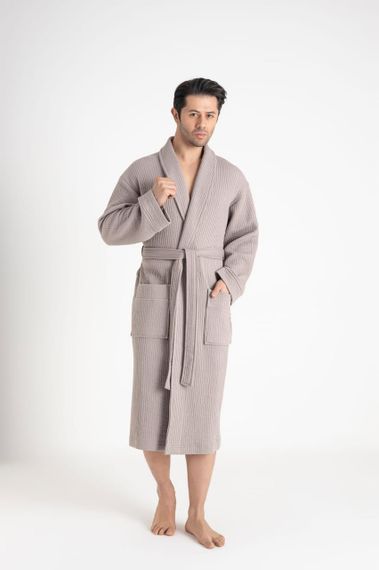 Чоловічий мусліновий халат Nusa 24670 сірий 3XL | Зображення 5