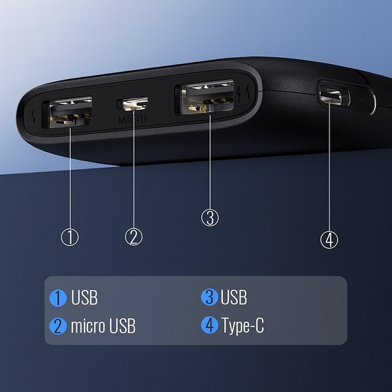 Повербанк LENYES PX167 10000 mAh з LED-індикатором і 2 USB, чорний | Зображення 3