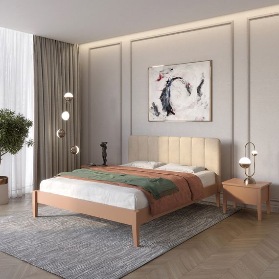 Двоспальне дерев&#039;яне ліжко Mebigrand Лондон ДК Коричневий (RAL8025)/Аляска 23 (Бежевий) Б1 160х200 см (MBG-6793)