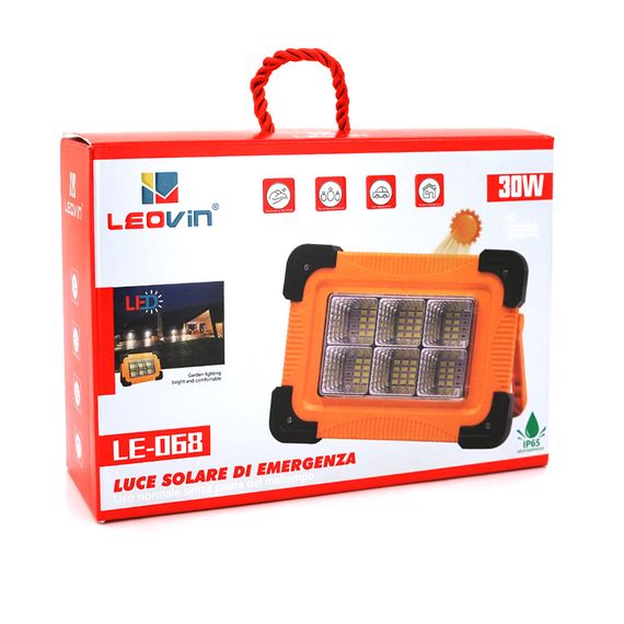 Переносний ліхтар-прожектор Leovin LE-068+Solar (30W), 36 LED(SMD), 4 режими, вбудований акумулятор, заряд від 5V, USB вихід, Box | Зображення 4