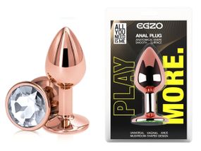 Анальная пробка EGZO Rose Gold с прозрачным кристаллом, нержавеющая сталь, S Sex Aura