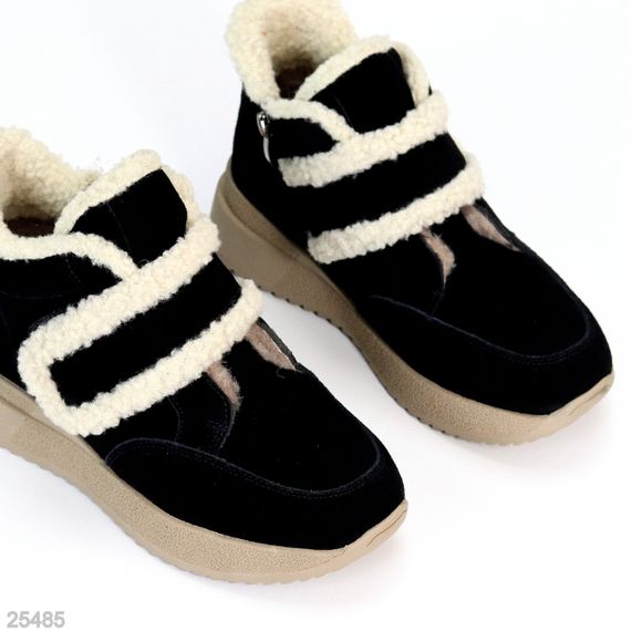 Черные замшевые зимние спортивные ботинки, молния + липучка | Зображення 3