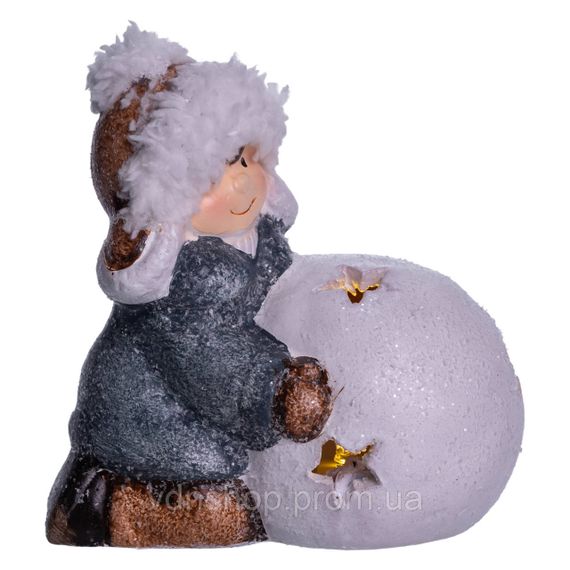 Новорічна фігурка з підсвіткою Дівчинка зі сніговою кулею з фарфори 11×7×12 (см) новорічний декор для дому на подарунок CR-5-12 | Зображення 3