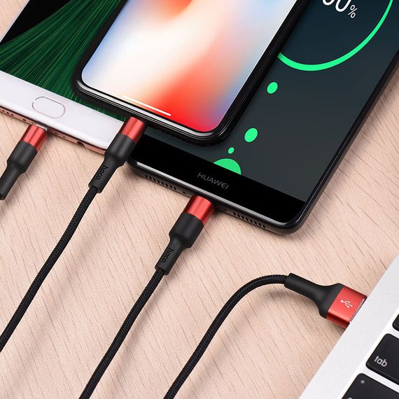 Дата кабель Hoco X26 Xpress 3in1 Lightning -MicroUSB-Type-C (1m) Чорний / Червоний | Зображення 2