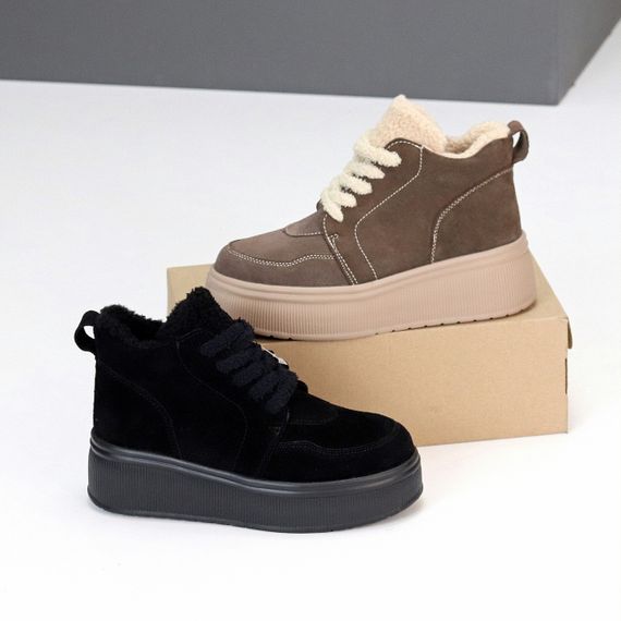 Молодежные черные замшевые зимние ботинки на платформе | Зображення 9