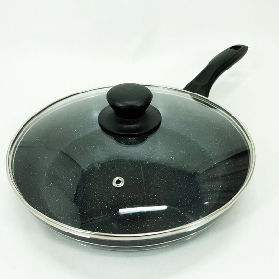 Сковорода з кришкою 24 см чорний мармур UNIQUE UN-5164 | Антипригарна сковорода Мармурова сковорода | Зображення 7