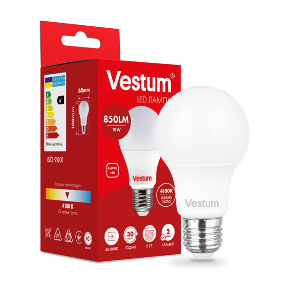 Світлодіодна лампа Vestum A60 10W 4100K 220V E27 1-VS-1105 | Зображення 2