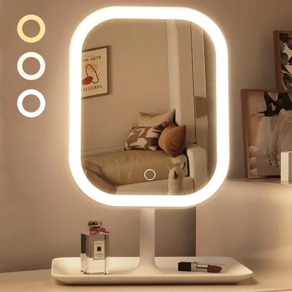 Настільне дзеркало для макіяжу KAR192 з LED-підсвіткою біле • Акумуляторне косметичне дзеркало KAR192 із сенсорним керуванням, 3 режимами світла та органайзером | Зображення 5
