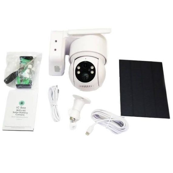 Камера відеоспостереження PTZ вулична із сонячною панеллю WiFi TQ2 ICSEE із сонячною панеллю Біла