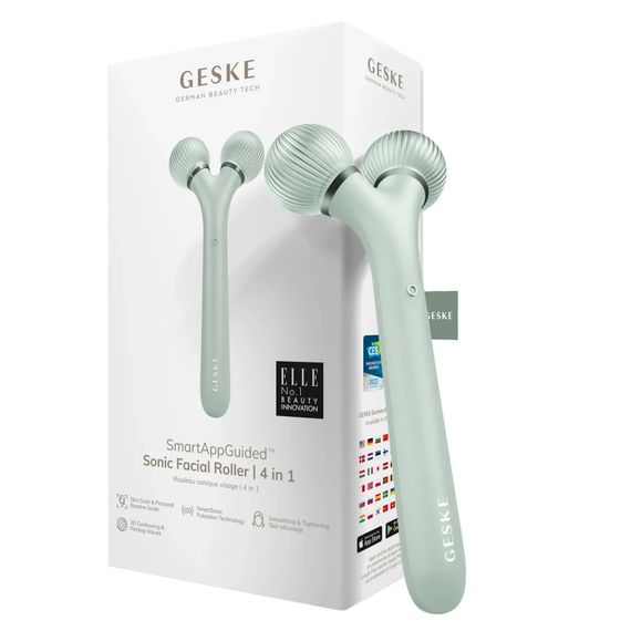 Електронний ультразвуковий ролик для обличчя GESKE Sonic Facial Roller 4в1 gray, Зелений