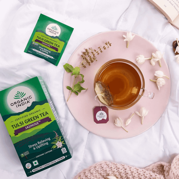 Органічний індійський зелений чай Тулсі Жасмин  25 чайних пакетиків Organic India 801541509546 | Зображення 2
