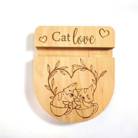 Підставка тримач під смартфон смартфон планшет Cat love 10х12х2 см Майстерня містера Томаса Дерево