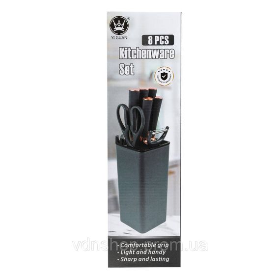 Набір кухонних ножів 5 штук з ножицями та овочечисткою 33/23.5/24.5/19.5 см Чорний HP27476 | Зображення 5