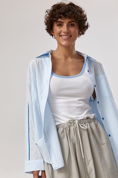 Класична сорочка з контрастними вставками в комплекті з майкою - блакитний цвет, ONE SIZE (є розміри) | Зображення 4