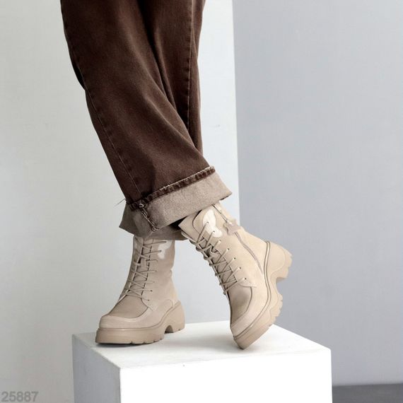 Бежеві зимові високі черевики натуральна замша доступна ціна | Зображення 8