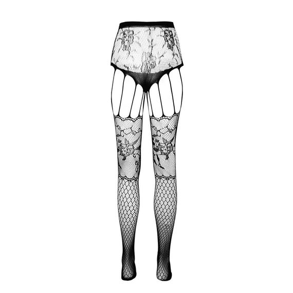 Эротические колготки-бодистокинг Passion ECO S004 black, закрытые трусики, декор, подвязки | Зображення 5