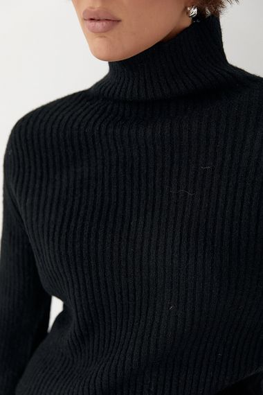 В'язаний гольф у рубчик - чорний цвет, ONE SIZE (є розміри) | Зображення 3