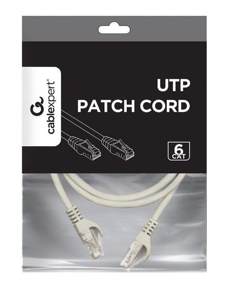 Патч корд Cablexpert PP6U-CU-1.5M, UTP, категорія. 6, литий,  50u" штекер із фіксатором, 1.5 м, сірий | Зображення 1