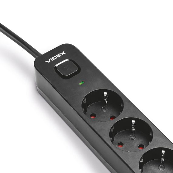 Мережевий подовжувач VIDEX ONCORD з/з 3п 3м (3x1.5мм) 2.4А 2USB+USB-C з кнопкою Black | Зображення 2