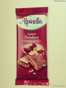 Молочний шоколад з горіхами і родзинками Alpinella Bakaliowa Польща, 90 г