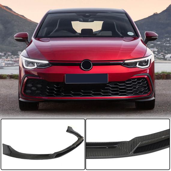 Накладка на передній бампер Lip (для GTI HB, Сухий карбон) для Volkswagen Golf 8 2019- рр