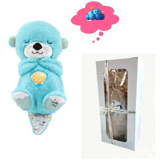 голубая Дыхающая плюшевая игрушка выдра со светом и звуком | Зображення 1