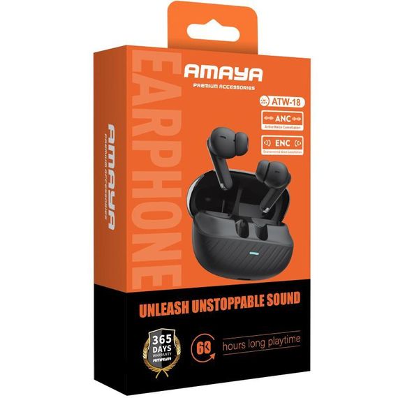 Бездротові TWS навушники Amaya ATW-18 ANC+ENC Black | Зображення 1