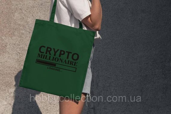 Сумка шопер із принтом "CRYPTO Millionaire" Темно-зелена | Зображення 1