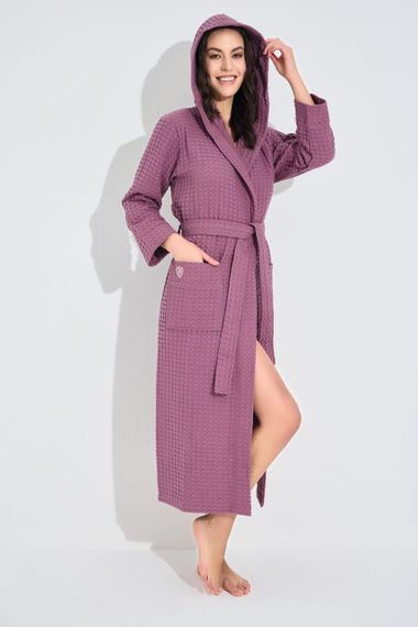 Женский вафельный халат Nusa 4160 c капюшоном, грязно-розовый S | Зображення 5