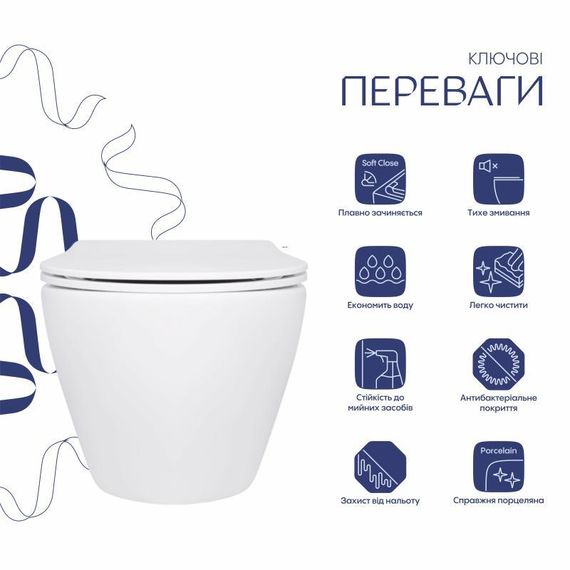Унітаз підвісний Qtap Jay безободковий Ultra Quiet з сидінням Soft-close QT07335177W | Зображення 2