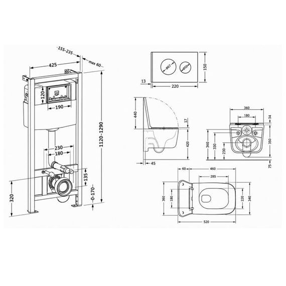 Готовое решение Qtap для ванной комнаты: подвесной унитаз Gemini Ultra Quiet 520×360×350 + комплект инсталляции Nest 4 в 1 (кругла | Зображення 1