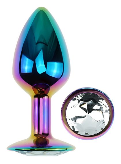 Анальная пробка EGZO Multicolor Round Plug S с кристаллом, металлическая радужная Sex Aura | Зображення 1