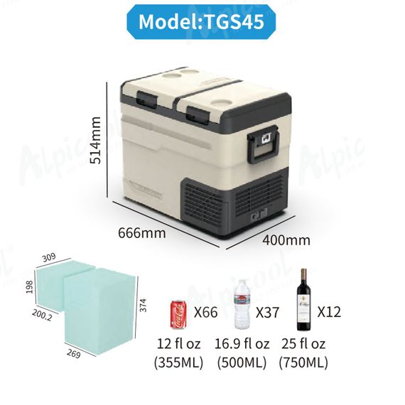 Компресорний автохолодильник Alpicool TGS45 (LG) (47 літрів). Двокамерний. До -20℃, (12, 24, 220 вольт) | Зображення 6
