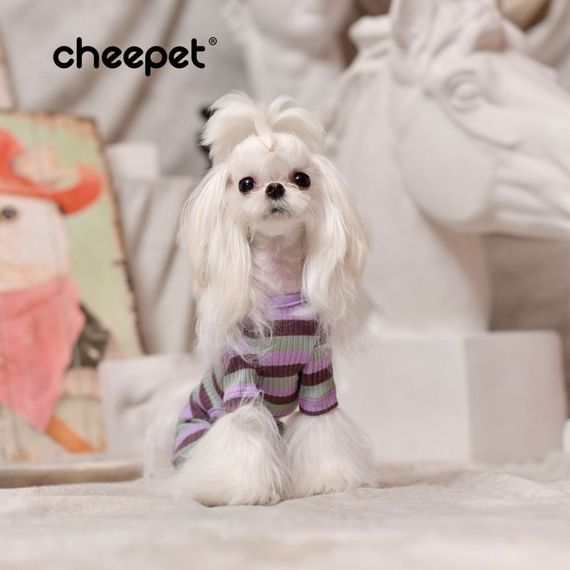 Трикотажный комбинезон для собак Cheepet Сердечко, полосатый без капюшона, сиреневого цвета | Зображення 2