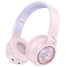 Накладні бездротові навушники Hoco W50 Cute fun Pink