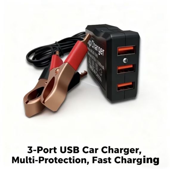 Адаптер питания 12V/24V на 5V с 3 USB-портами и зажимами для аккумулятора для аварийной зарядки телефонов. | Зображення 4