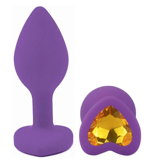 Анальна пробка EGZO Silicone Heart Plug S фіолетова з жовтим кристалом Sex Aura | Зображення 1