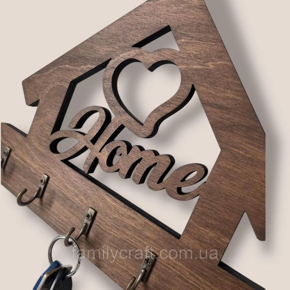 Ключниця настінна з серцем Home (Будинок) венге на 5 гачків, дерев'яна вішалка тримач для ключів у передпокій | Зображення 5