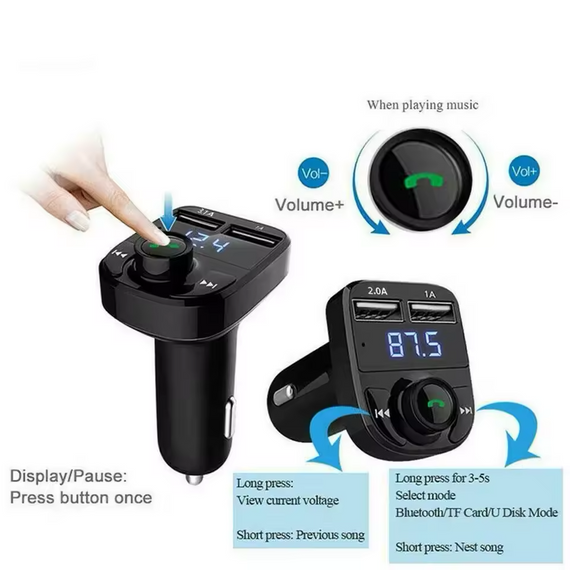 FM-трансмітер Bluetooth 5.0 з подвійним USB 3.1 A, hands-free, MP3-плеєр для авто | Зображення 1