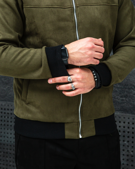 Бомбер замшевый хаки S M | Зображення 8