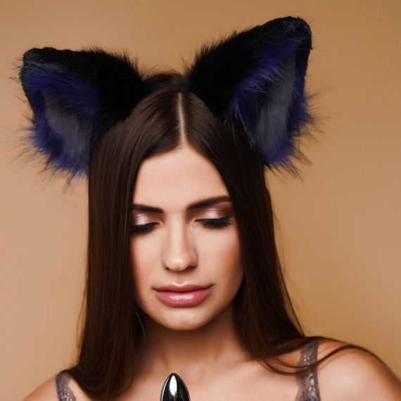 Меховые ушки кошки трехцветные: Черный, синий, серый OKOVA sexstyle | Зображення 1