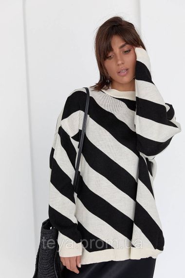 Жіноча кофта оверсайз у діагональну смужку колір бежевий розмір S FL_000545 | Зображення 5