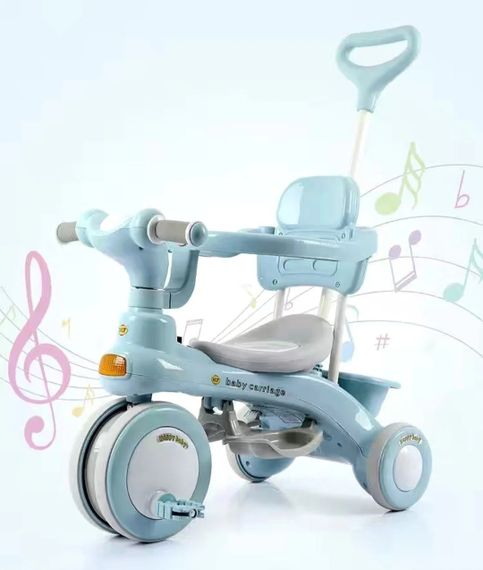 Дитячий триколісний велосипед Baby Carriage 588 блакитний з батьківською ручкою • Велосипед-коляска Baby Carriage 588 для малюків з кошиком | Зображення 2