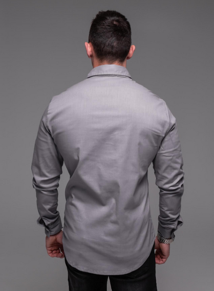 Чоловіча лляна сорочка з довгим рукавом на ґудзиках колір сірий, розмір М RA2389 | Зображення 5