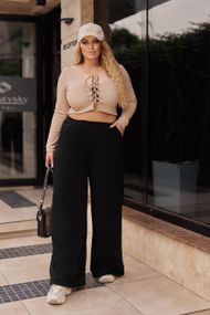 Женские теплые брюки палаццо на флисе широкие, GF1715 цвет черный, размер 42/44