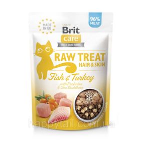Лакомство Brit Raw Treat Freeze-dried Hair and Skin д/кофе д/шерстные рыба и индейка 40 г